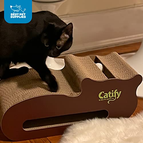 Best Pet Supplies Corrugated Cardboard Cat Scratcher Refill Pads, Lounger, and Fun Interactive Scratching Boards, Claw Safe, Durable, Natural Recycled Materials, Supports Active Play - Cat-Shape - Image 3