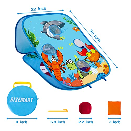 Bean Bag Toss Game Toy for 2 3 4 5 Year Old, Indoor Outdoor Collapsible Three-Sided Game Sets for Toddlers Kids Ages 4-8, Birthday Gift for Boys Girls, Include 8-Beanbags 6-Sticky Balls (Blue) - Image 3