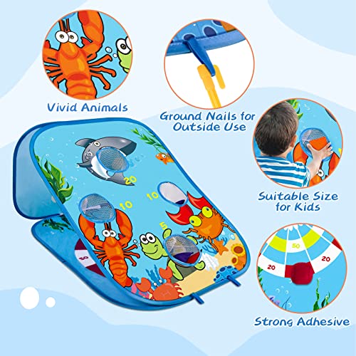 Bean Bag Toss Game Toy for 2 3 4 5 Year Old, Indoor Outdoor Collapsible Three-Sided Game Sets for Toddlers Kids Ages 4-8, Birthday Gift for Boys Girls, Include 8-Beanbags 6-Sticky Balls (Blue) - Image 4