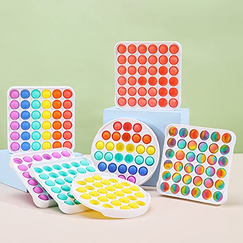 WKDM Fidget-Toys-Packs - Push Pop Bubble Fidget Sensory Toys - Board Game for Kids and Adults to Relieve Anxiety and Stress, Rainbow Silicone Fingertip Squeeze Toys 2 Pack (Square + Round) - Image 3