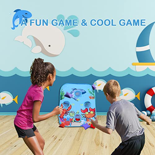 Bean Bag Toss Game Toy for 2 3 4 5 Year Old, Indoor Outdoor Collapsible Three-Sided Game Sets for Toddlers Kids Ages 4-8, Birthday Gift for Boys Girls, Include 8-Beanbags 6-Sticky Balls (Blue) - Image 8