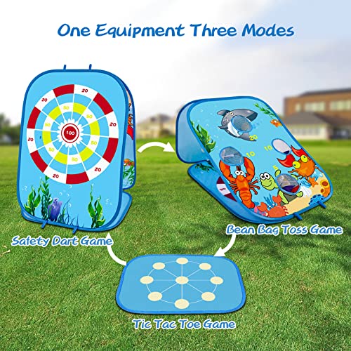 Bean Bag Toss Game Toy for 2 3 4 5 Year Old, Indoor Outdoor Collapsible Three-Sided Game Sets for Toddlers Kids Ages 4-8, Birthday Gift for Boys Girls, Include 8-Beanbags 6-Sticky Balls (Blue) - Image 7