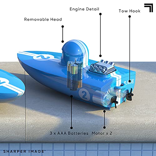 The SHARPER IMAGE RC Wave Rage, Wireless Rechargeable Bumper Boat with Tow Rider - Blue - Image 4