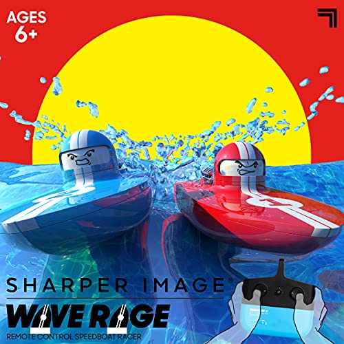 The SHARPER IMAGE RC Wave Rage, Wireless Rechargeable Bumper Boat with Tow Rider - Blue - Image 8