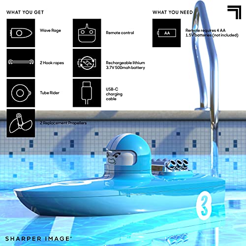 The SHARPER IMAGE RC Wave Rage, Wireless Rechargeable Bumper Boat with Tow Rider - Blue - Image 5