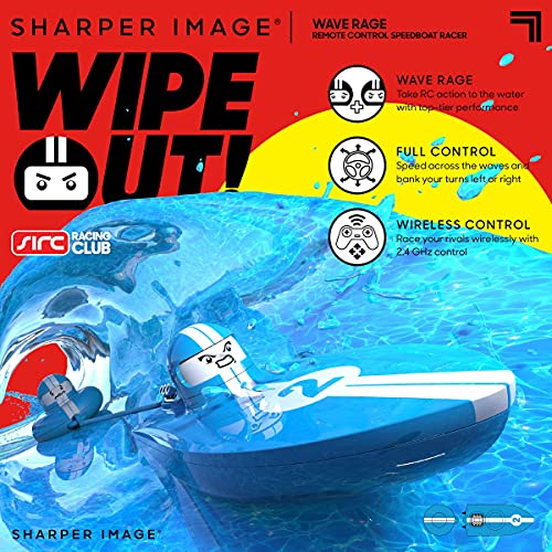 The SHARPER IMAGE RC Wave Rage, Wireless Rechargeable Bumper Boat with Tow Rider - Blue - Image 9
